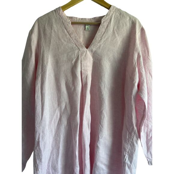 L.L. Bean Women’s Size XL 100% Linen V Neck Tunic Blouse Pink - Picture 3 of 7